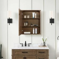 Home Decorators Collection Caville 24 in. W x 30 in. H Rectangular Brown Surface Mount Medicine Cabinet with Mirror in Almond Toffee -Makeup Mirrors Sales Store almond latte home decorators collection medicine cabinets with mirrors caville mc al 76 1000