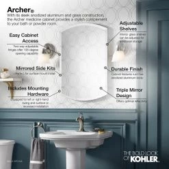 KOHLER Archer 20 in. W x 31 in. H Single Door Mirrored Recessed Medicine Cabinet in Anodized Aluminum -Makeup Mirrors Sales Store aluminum kohler medicine cabinets with mirrors k 3073 na a0 1000