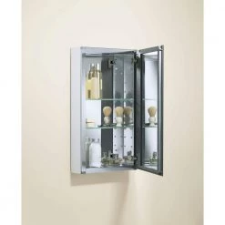 KOHLER 15 in. W x 26 in. H Single Door Recessed or Surface Mount Medicine Cabinet in Adonized Aluminum -Makeup Mirrors Sales Store aluminum kohler medicine cabinets with mirrors k cb clc1526fs 66 1000