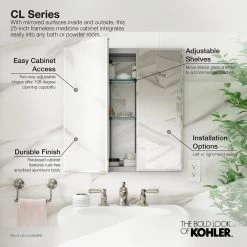 KOHLER Double Door 25 in. W x 26 in. H x 5 in. D Aluminum Cabinet with Square Mirrored Door in Silver -Makeup Mirrors Sales Store aluminum kohler medicine cabinets with mirrors k cb clc2526fs 40 1000