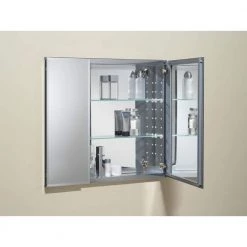 KOHLER 30 in. W x 26 in. H Two-Door Recessed or Surface Mount Medicine Cabinet in Silver Aluminum -Makeup Mirrors Sales Store aluminum kohler medicine cabinets with mirrors k cb clc3026fs a0 1000
