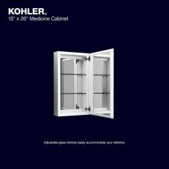 KOHLER 15 in. x 26 in. Aluminum Recessed or Surface Mount Soft Close Medicine Cabinet with Mirror in White Powder-Coat -Makeup Mirrors Sales Store aluminum kohler medicine cabinets with mirrors k r79215 ca1 1d 1000