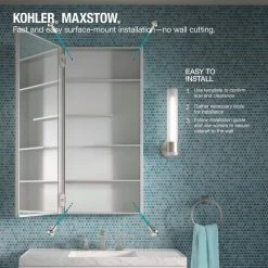 KOHLER Maxstow 20 in. x 24 in. Aluminum Frameless Surface-Mount Soft Close Medicine Cabinet with Mirror -Makeup Mirrors Sales Store aluminum kohler medicine cabinets with mirrors k r79224 la1 4f 1000