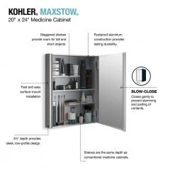 KOHLER Maxstow 20 in. x 24 in. Aluminum Frameless Surface-Mount Soft Close Medicine Cabinet with Mirror -Makeup Mirrors Sales Store aluminum kohler medicine cabinets with mirrors k r79224 la1 c3 1000