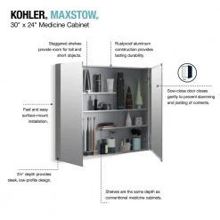 KOHLER Maxstow 30 in. x 24 in. Aluminum Frameless Surface-Mount Soft Close Medicine Cabinet with Mirror -Makeup Mirrors Sales Store aluminum kohler medicine cabinets with mirrors k r79225 la1 66 1000