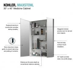 KOHLER Maxstow 30 in. x 40 in. Aluminum Frameless Surface-Mount Soft Close Medicine Cabinet with Mirror -Makeup Mirrors Sales Store aluminum kohler medicine cabinets with mirrors k r79228 la1 fa 1000