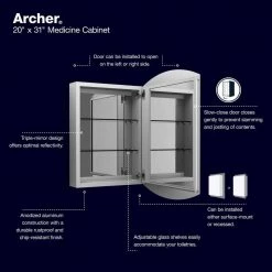 KOHLER Archer 20 in. x 31 in. Recessed or Surface Mount Soft Close Medicine Cabinet with Mirrored Door -Makeup Mirrors Sales Store aluminum kohler medicine cabinets with mirrors r79222 na 77 1000