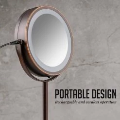 OVENTE Small Antique Bronze Lighted Mirror (13.2 in. H x 4.7 in. W), 1x, 7x Magnification -Makeup Mirrors Sales Store antique bronze ovente makeup mirrors mctr70abz1x7x 66 1000