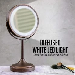 OVENTE Small Antique Bronze Lighted Mirror (13.2 in. H x 4.7 in. W), 1x, 7x Magnification -Makeup Mirrors Sales Store antique bronze ovente makeup mirrors mctr70abz1x7x fa 1000