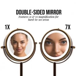 OVENTE Small Antique Bronze Lighted Tabletop Makeup Mirror (11.6 in. H x 7.1 in. W), 1x-7x Magnification -Makeup Mirrors Sales Store antique bronze ovente makeup mirrors mlt60bz1x7x 4f 1000