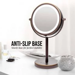 OVENTE Small Antique Bronze Lighted Tabletop Makeup Mirror (11.6 in. H x 7.1 in. W), 1x-7x Magnification -Makeup Mirrors Sales Store antique bronze ovente makeup mirrors mlt60bz1x7x fa 1000