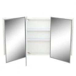 JENSEN Horizon 48 in. W x 28-1/4 in. H x 5 in. D Frameless Tri-View Recessed Bathroom Medicine Cabinet in White -Makeup Mirrors Sales Store basic white jensen medicine cabinets with mirrors dis255048x a0 1000