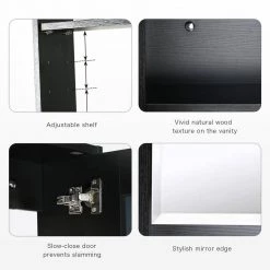 Eclife 22 in. W x 28 in. H x 6 in. D Black Wood Wall Surface Mount Medicine Cabinet with Mirror with 2-Adjustable Shelves -Makeup Mirrors Sales Store black eclife medicine cabinets with mirrors thkfbv204bk 1f 1000