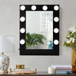 Gymax 23 in. 27 in. Small Large Wall Mounted Vanity Bathroom Makeup Mirror Hollywood Dimmer Light in Black -Makeup Mirrors Sales Store black gymax makeup mirrors gym03934 e1 1000