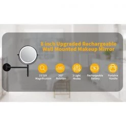 Lansi Luxury Patented 8 in. Small Round 3-Color- LED 1X/10X Magnifying Bathroom Makeup Mirror in Black -Makeup Mirrors Sales Store black lansi makeup mirrors aybszhd1408 1f 1000