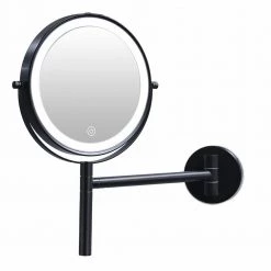 Lansi Luxury Patented 8 in. Small Round 3-Color- LED 1X/10X Magnifying Bathroom Makeup Mirror in Black
