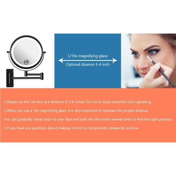 Lansi 21.2 in. W x 12 in. H Small Round Magnifying Foldable 10x Dimmable LED 2-side Bathroom Makeup Mirror in Black 7 Lansi 21.2 in. W x 12 in. H Small Round Magnifying Foldable 10x Dimmable LED 2-side Bathroom Makeup Mirror in Black - Image 5