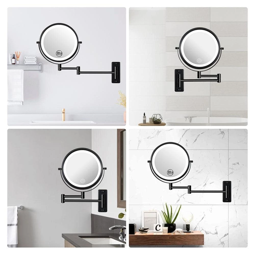 Lansi 21.2 in. W x 12 in. H Small Round Magnifying Foldable 10x Dimmable LED 2-side Bathroom Makeup Mirror in Black 11 Lansi 21.2 in. W x 12 in. H Small Round Magnifying Foldable 10x Dimmable LED 2-side Bathroom Makeup Mirror in Black - Image 9
