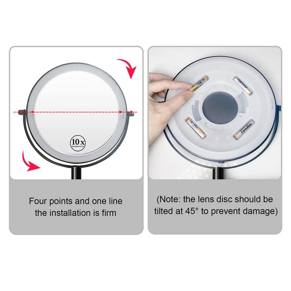 Lansi 21.2 in. W x 12 in. H Small Round Magnifying Foldable 10x Dimmable LED 2-side Bathroom Makeup Mirror in Black 10 Lansi 21.2 in. W x 12 in. H Small Round Magnifying Foldable 10x Dimmable LED 2-side Bathroom Makeup Mirror in Black - Image 8