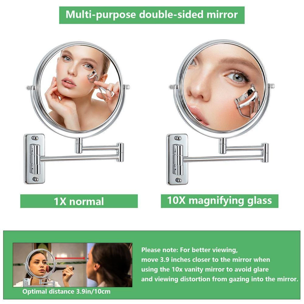 Unbranded 8 in. X 8 in. Small Round Magnifying Wall Mounted Bathroom Makeup Mirror in Adjustable 1x/10x Magnification 9 Unbranded 8 in. X 8 in. Small Round Magnifying Wall Mounted Bathroom Makeup Mirror in Adjustable 1x/10x Magnification - Image 7