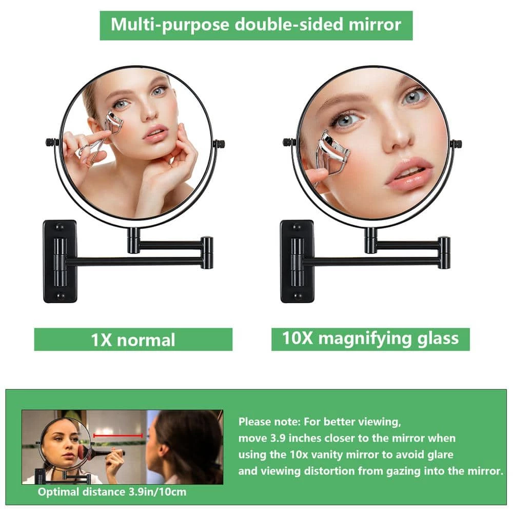 Unbranded 8 in. X 8 in. Small Round Magnifying Wall Mounted Bathroom Makeup Mirror in Adjustable 1x/10x Magnification 4 Unbranded 8 in. X 8 in. Small Round Magnifying Wall Mounted Bathroom Makeup Mirror in Adjustable 1x/10x Magnification - Image 2