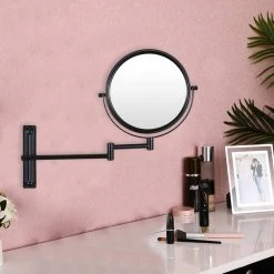 Unbranded 8 in. X 8 in. Small Round Magnifying Wall Mounted Bathroom Makeup Mirror in Adjustable 1x/10x Magnification -Makeup Mirrors Sales Store black makeup mirrors chuchu xb483 44 1000