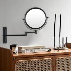 Unbranded 8 in. X 8 in. Small Round Magnifying Wall Mounted Bathroom Makeup Mirror in Adjustable 1x/10x Magnification -Makeup Mirrors Sales Store black makeup mirrors chuchu xb483 76 1000