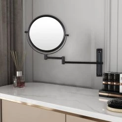 Unbranded 8 in. X 8 in. Small Round Magnifying Wall Mounted Bathroom Makeup Mirror in Adjustable 1x/10x Magnification -Makeup Mirrors Sales Store black makeup mirrors chuchu xb483 fa 1000