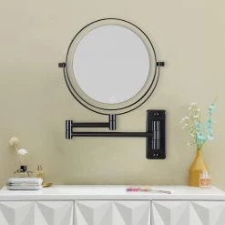 Unbranded 8 in. x 8 in. Small Round Magnifying Adjustable 1x/10x Magnification LED Lights Wall Mounted Bathroom Makeup Mirror -Makeup Mirrors Sales Store black makeup mirrors chuchu xb485 1f 1000