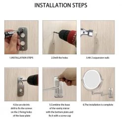 Unbranded 8 in. x 8 in. Small Round Magnifying Adjustable 1x/10x Magnification LED Lights Wall Mounted Bathroom Makeup Mirror -Makeup Mirrors Sales Store black makeup mirrors chuchu xb485 76 1000