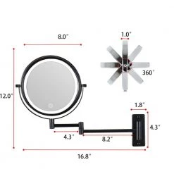 Unbranded 8 in. x 8 in. Small Round Magnifying Adjustable 1x/10x Magnification LED Lights Wall Mounted Bathroom Makeup Mirror -Makeup Mirrors Sales Store black makeup mirrors chuchu xb485 fa 1000