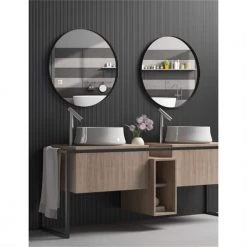 Unbranded Glimmer 32 in. W x 32 in. H Small Round Magnifying Wall Bathroom Makeup Mirror in Matte Black -Makeup Mirrors Sales Store black makeup mirrors cw93834979 1f 1000
