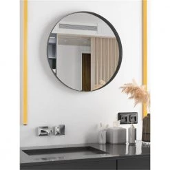 Unbranded Glimmer 32 in. W x 32 in. H Small Round Magnifying Wall Bathroom Makeup Mirror in Matte Black -Makeup Mirrors Sales Store black makeup mirrors cw93834979 4f 1000