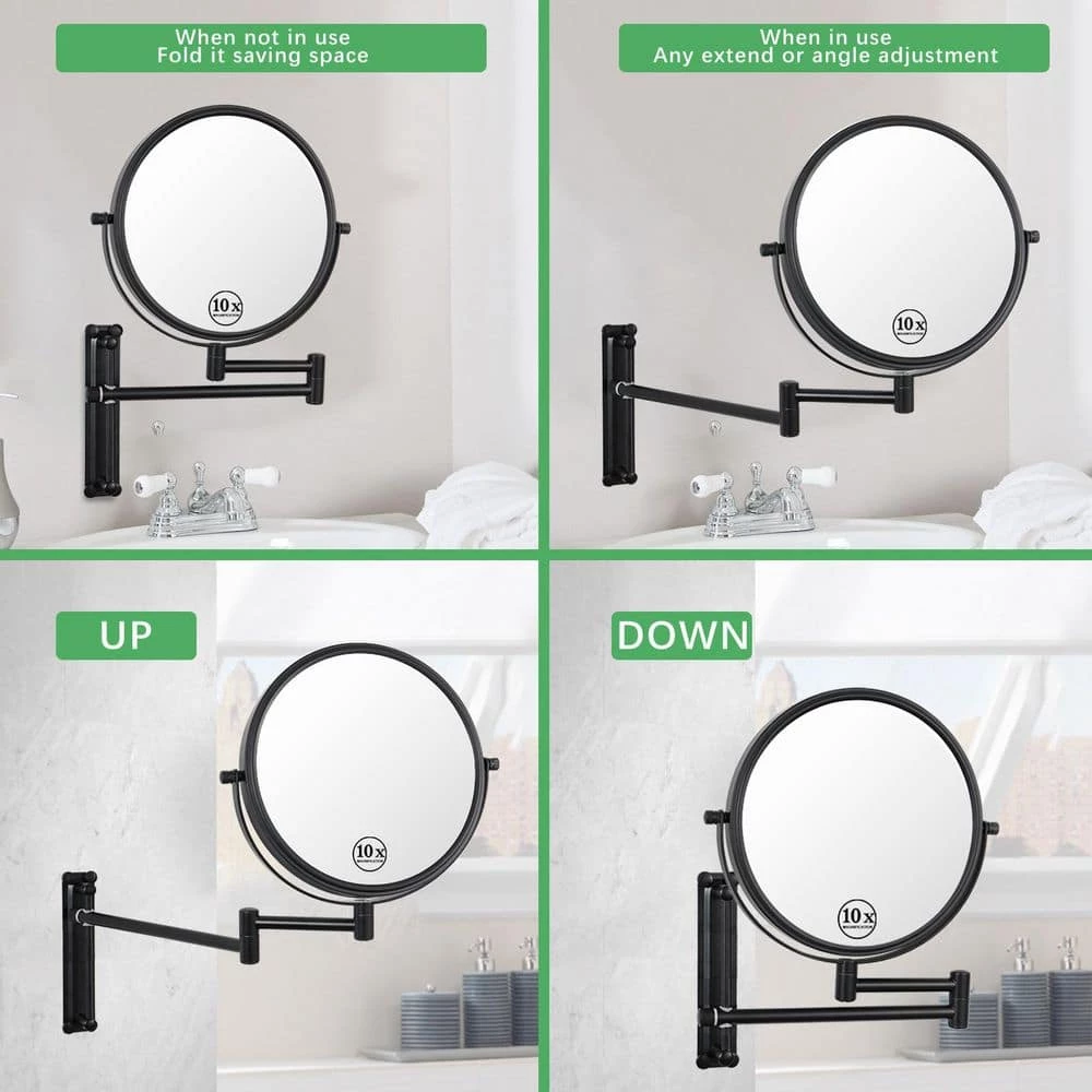 WOODSAM 16.5 in. L x 13 in. W Adjustable Heigh Round Wall Mount Bi-View 10X/1X Magnification Beauty Makeup Mirror in Black 7 WOODSAM 16.5 in. L x 13 in. W Adjustable Heigh Round Wall Mount Bi-View 10X/1X Magnification Beauty Makeup Mirror in Black - Image 5