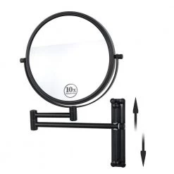 WOODSAM 16.5 in. L x 13 in. W Adjustable Heigh Round Wall Mount Bi-View 10X/1X Magnification Beauty Makeup Mirror in Black