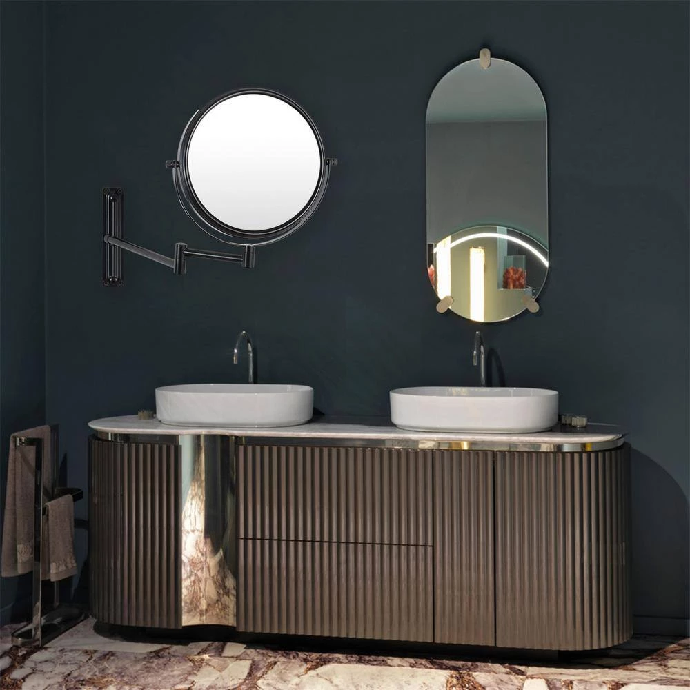 Unbranded 8 in. W x 8 in. H Round Moving Up and Down Magnifying adjustable Freestanding Bathroom Makeup Mirror in Black 10 Unbranded 8 in. W x 8 in. H Round Moving Up and Down Magnifying adjustable Freestanding Bathroom Makeup Mirror in Black - Image 8