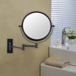 Unbranded 8 in. W X 8 in. H Round Magnifying Adjustable Freestanding Bathroom Makeup Mirror in Black -Makeup Mirrors Sales Store black makeup mirrors ls8k w bk 31 1000