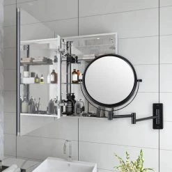 Unbranded 8 in. W X 8 in. H Round Magnifying Adjustable Freestanding Bathroom Makeup Mirror in Black -Makeup Mirrors Sales Store black makeup mirrors ls8k w bk 44 1000