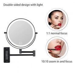 Unbranded 8 in. W x 8 in. H Round LED Adjustable Magnifying Wall Mount Bathroom Makeup Mirror in Black -Makeup Mirrors Sales Store black makeup mirrors ls8k wl bk 1f 1000