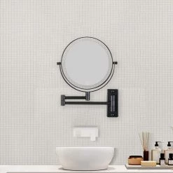 Unbranded 8 in. W x 8 in. H Round LED Adjustable Magnifying Wall Mount Bathroom Makeup Mirror in Black -Makeup Mirrors Sales Store black makeup mirrors ls8k wl bk 31 1000