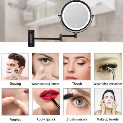 Unbranded 8 in. W x 8 in. H Round LED Adjustable Magnifying Wall Mount Bathroom Makeup Mirror in Black -Makeup Mirrors Sales Store black makeup mirrors ls8k wl bk 44 1000