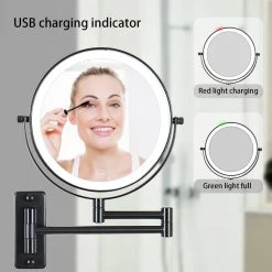 Unbranded 8 in. W x 8 in. H Round LED Adjustable Magnifying Wall Mount Bathroom Makeup Mirror in Black -Makeup Mirrors Sales Store black makeup mirrors ls8k wl bk 4f 1000