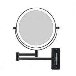 Unbranded 8 in. W x 8 in. H Round LED Adjustable Magnifying Wall Mount Bathroom Makeup Mirror in Black