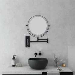 Unbranded 8 in. W x 8 in. H Round LED Adjustable Magnifying Wall Mount Bathroom Makeup Mirror in Black -Makeup Mirrors Sales Store black makeup mirrors ls8k wl bk 76 1000