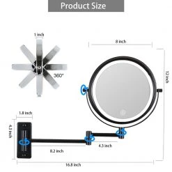 Unbranded 8 in. W x 8 in. H Round LED Adjustable Magnifying Wall Mount Bathroom Makeup Mirror in Black -Makeup Mirrors Sales Store black makeup mirrors ls8k wl bk fa 1000