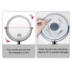 EPOWP 17 in. W x 12 in. H Small Round 10X Magnifying Dimmable 3-Color Lighting Wall Mounted Bathroom Makeup Mirror in Black -Makeup Mirrors Sales Store black makeup mirrors lx ls8kwlb10 44 1000