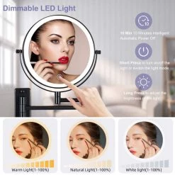EPOWP 17 in. W x 12 in. H Small Round 10X Magnifying Dimmable 3-Color Lighting Wall Mounted Bathroom Makeup Mirror in Black -Makeup Mirrors Sales Store black makeup mirrors lx ls8kwlb10 4f 1000