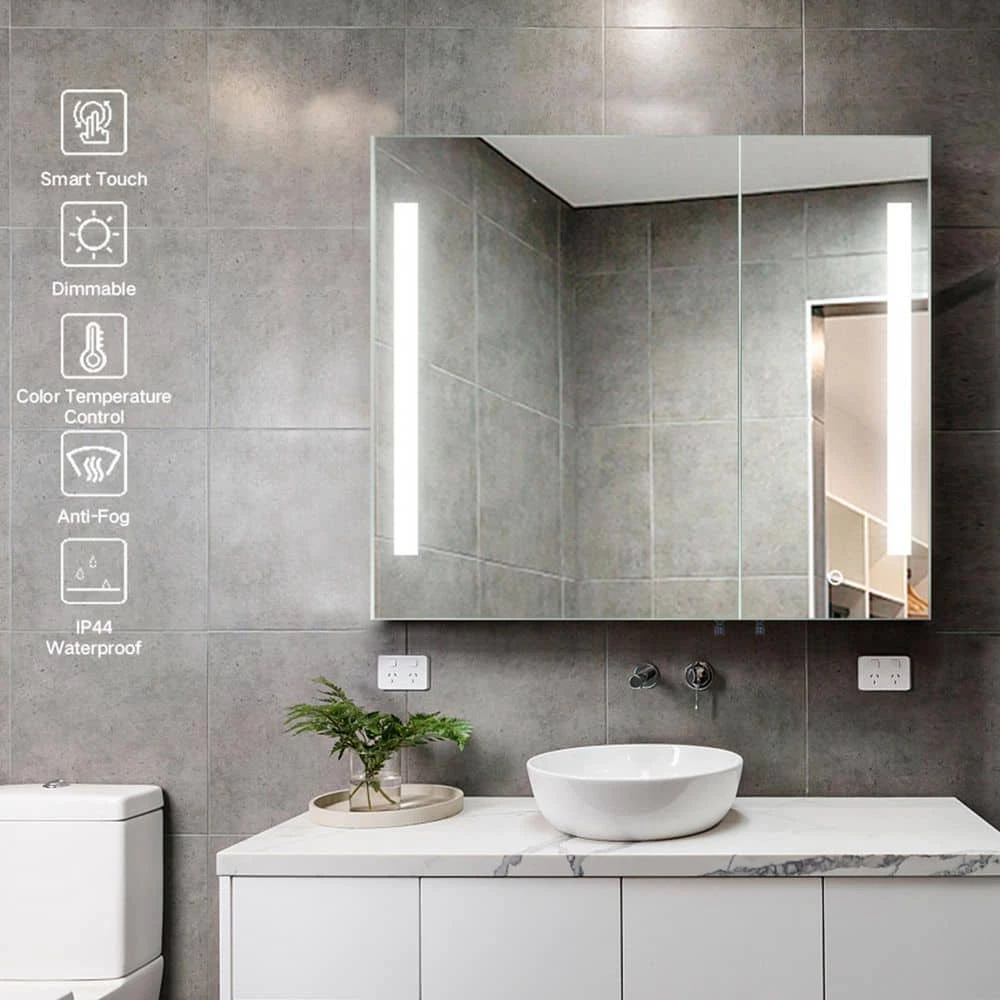 Unbranded 30 in. W x 26 in. H Medium Rectangular Black Iron Surface Mount Medicine Cabinet with Mirror and LED Light 6 Unbranded 30 in. W x 26 in. H Medium Rectangular Black Iron Surface Mount Medicine Cabinet with Mirror and LED Light - Image 4