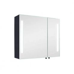 Unbranded 30 in. W x 26 in. H Medium Rectangular Black Iron Surface Mount Medicine Cabinet with Mirror and LED Light