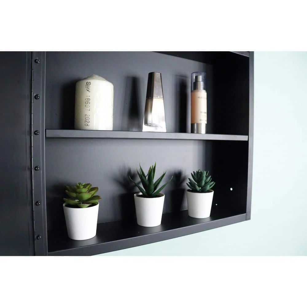 Unbranded 24 in. W x 30 in. H Rounded Rectangular Black Iron and Aluminum Recessed/Surface Mount Medicine Cabinet with Mirror 8 Unbranded 24 in. W x 30 in. H Rounded Rectangular Black Iron and Aluminum Recessed/Surface Mount Medicine Cabinet with Mirror - Image 6